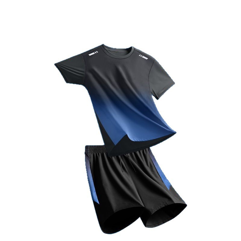 Camiseta de secado rápido de verano delgada suelta seda de hielo secado rápido mangas cortas deportivas casuales running chaqueta deportiva set hombre