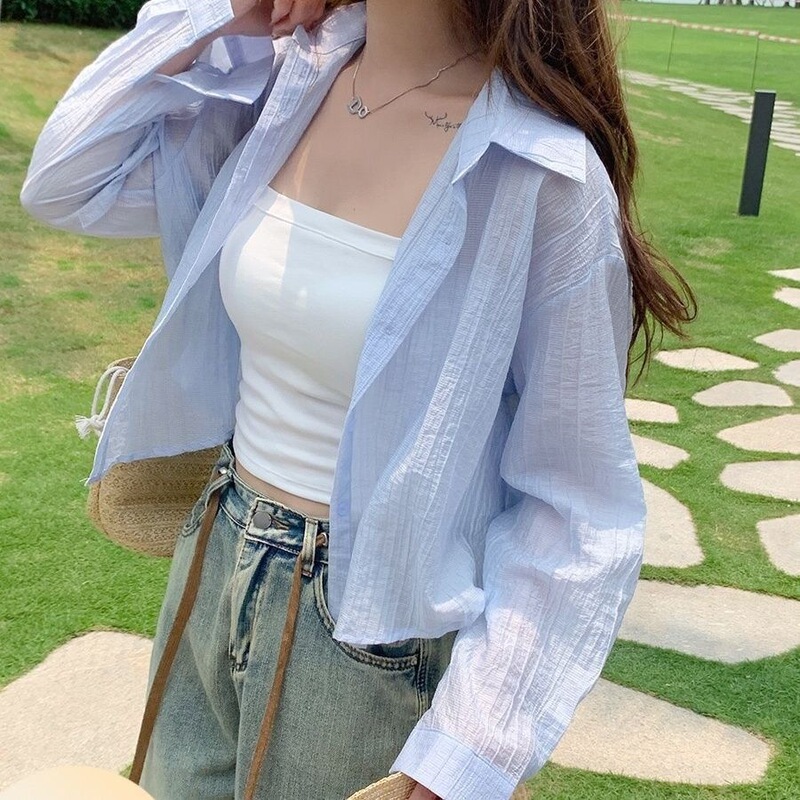 Versatile Sun-Protective Shirt for Women, Short Style, Long-Sleeve Design, White Cardigan Top, Thin Jacket, Summer Loose Fit, Petite Style Versatile Sun-Protective Shirt for Women, Short Style, Long-Sleeve Design, White Cardigan Top, Thin Jacket, Summer Loose Fit, Petite Style