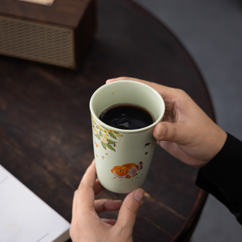 草木灰金鱼茶杯可乐杯主人杯品茗杯功夫茶杯单杯陶瓷喝水杯大容量|undefined