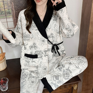 Air Cotton Monthly Clothing Autumn and Winter Postpartum Maternal Nursing Pregnant Women Pajamas Women's Winter Two-piece Feeding Cotton