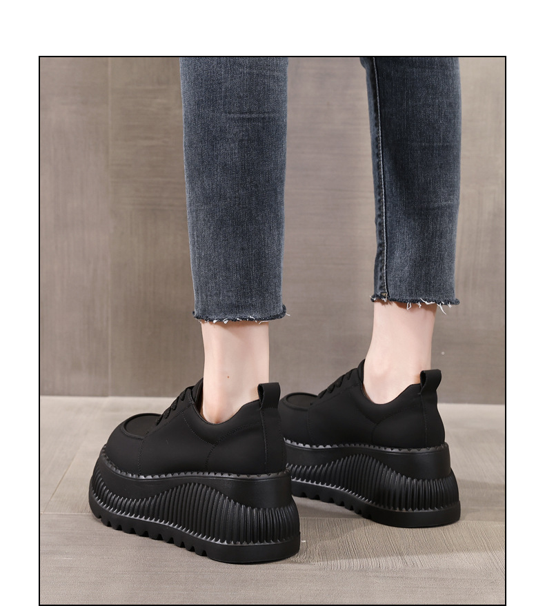 Giày sneaker nữ đế dày tăng chiều cao bên trong, đế bánh xốp mềm mại — Màu đen chi tiết 16