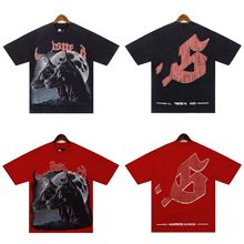 2025款水洗短袖Godspeed暗黑风T恤狗头印花夏季男士圆领体恤批发