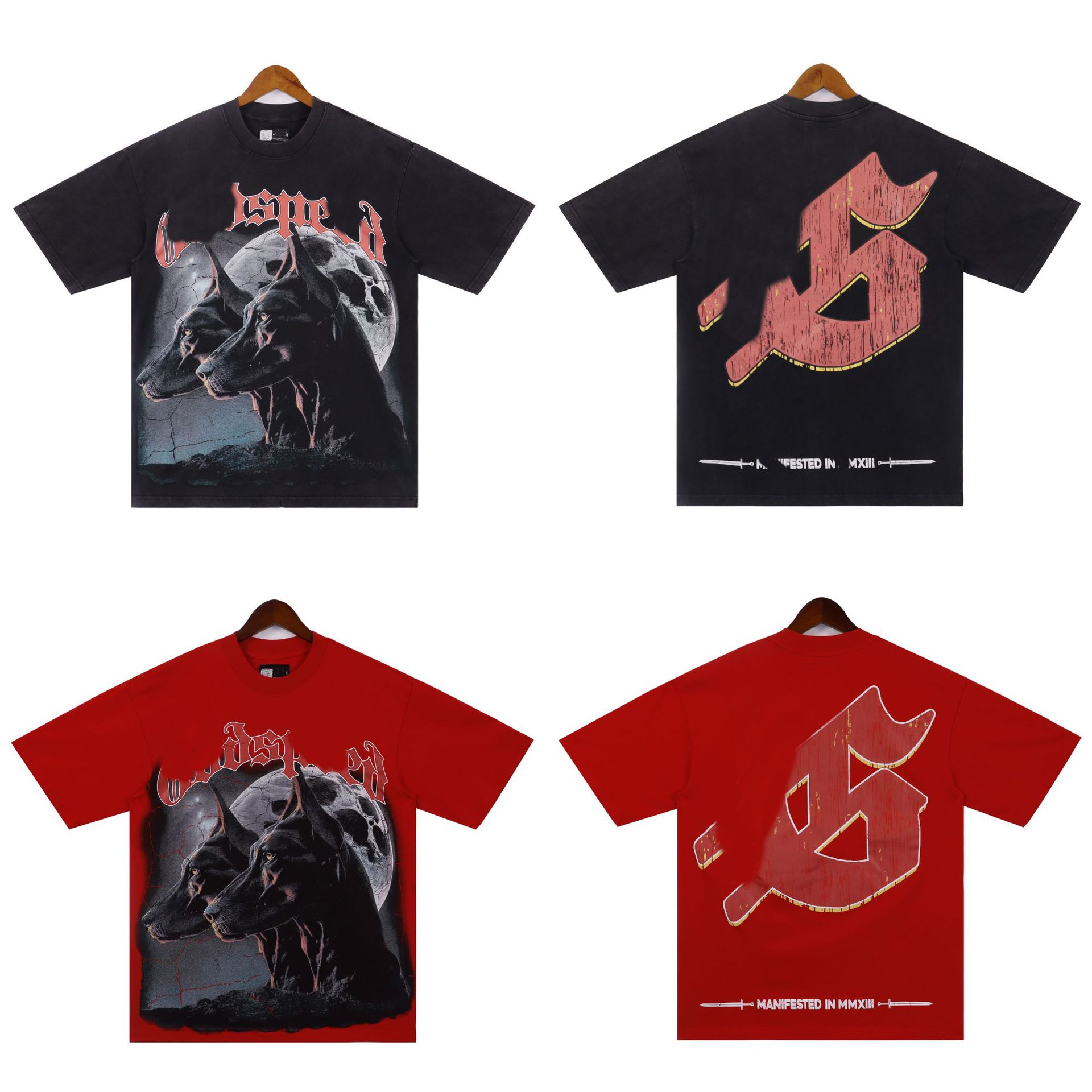 2025款水洗短袖Godspeed暗黑风T恤狗头印花夏季男士圆领体恤批发