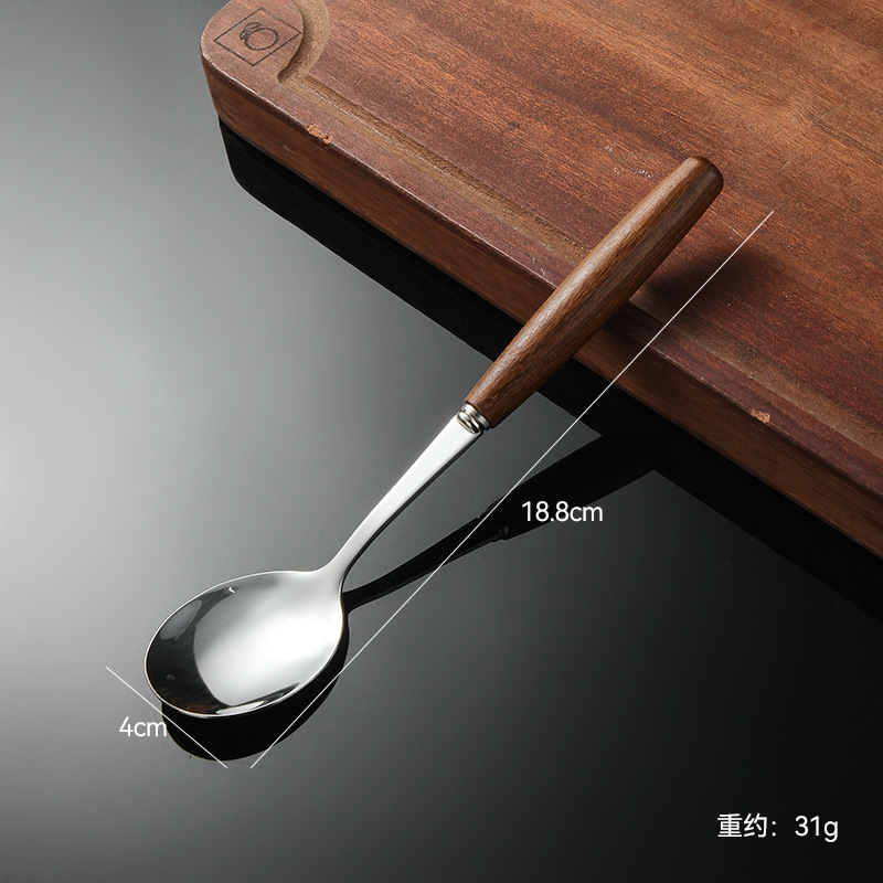 Madera de haya, alas de pollo, mango de madera, cuchillo y tenedor de acero inoxidable doméstico, cubiertos, cuchillo y tenedor de carne brillante, cuchara de carne occidental