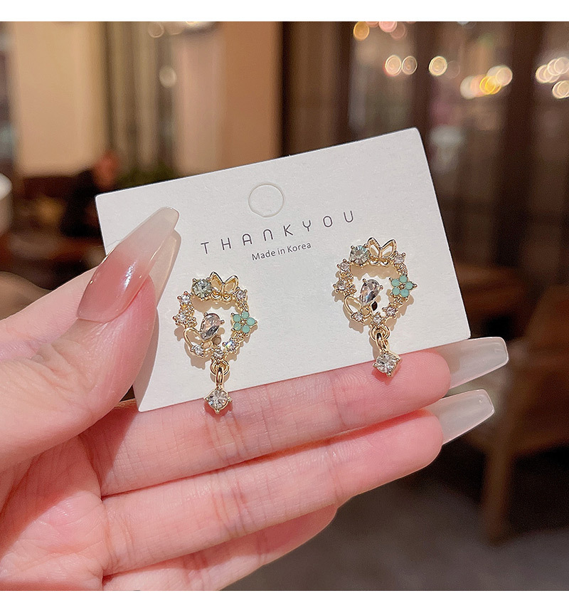 1 Pair Sweet Flower Alloy Inlay Rhinestones Opal Womenu0027S Drop Earrings