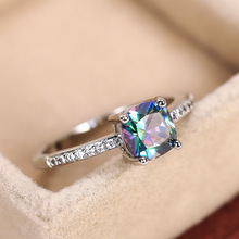 跨境镶钻锆石宝蓝方钻戒指高级小众设计感指环简约欧美订婚.戒指
