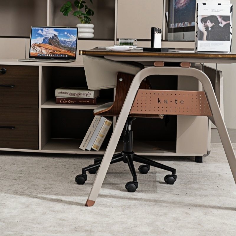Silla de computadora ligera y de lujo simple, silla de oficina de personal giratoria, silla de estudio de madera maciza cómoda para el hogar