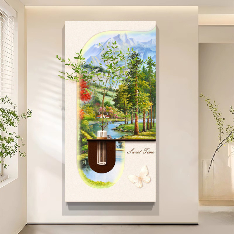 Cream Style Accessible Luxury Led Light Entrance Hall Decorative Painting Corridor Aisle Hanging Painting Stereo Sandstone High-End Mural