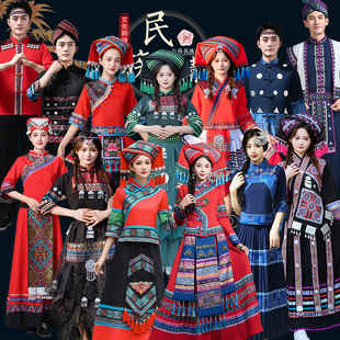 Guangxi Zhuang costume Women's March 3 ethnic minority Miao performance costume Tujia men's song festival dance costume