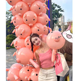 网红同款猪猪气球粉红色猪头气球棒充气玩具猪猪气锤广场摆摊气球