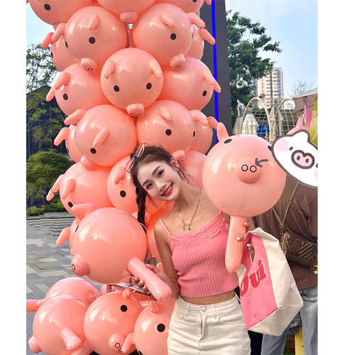 The same style pig balloon influencer pink pig head balloon stick inflatable toy pig hammer street stall