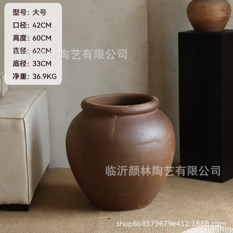 Gran barriga altar de cerámica, cerámica retro de tierra, cerámica gruesa hecha a mano, gran jarro, adornos residenciales, cerámica de viento silencioso.