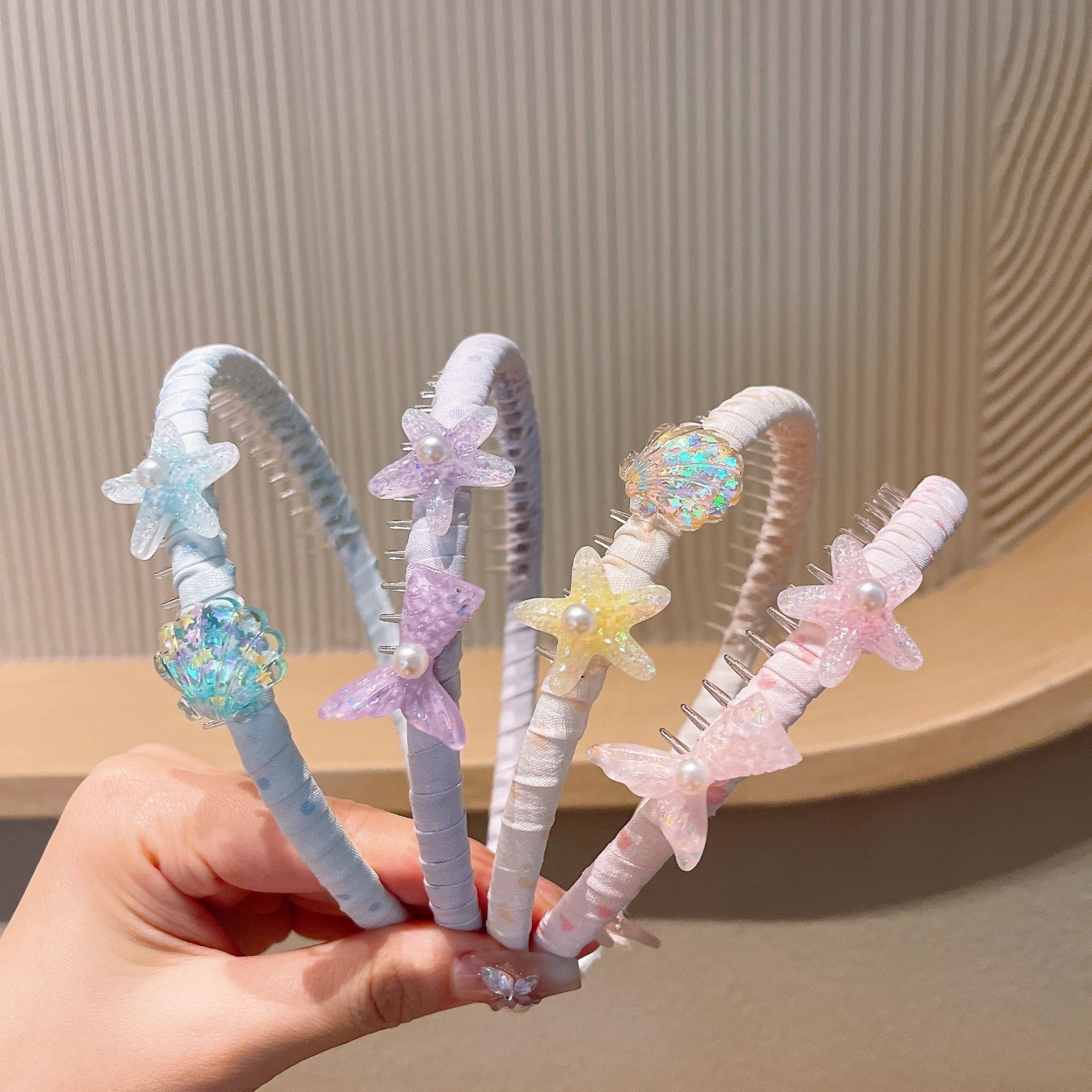 Bandera de cabello infantil estrella de mar conchas chicas lindas heladas bandera de cabello adornamiento para el cabello bebé no estrangulación antideslizante anti-rotura toque de cabello