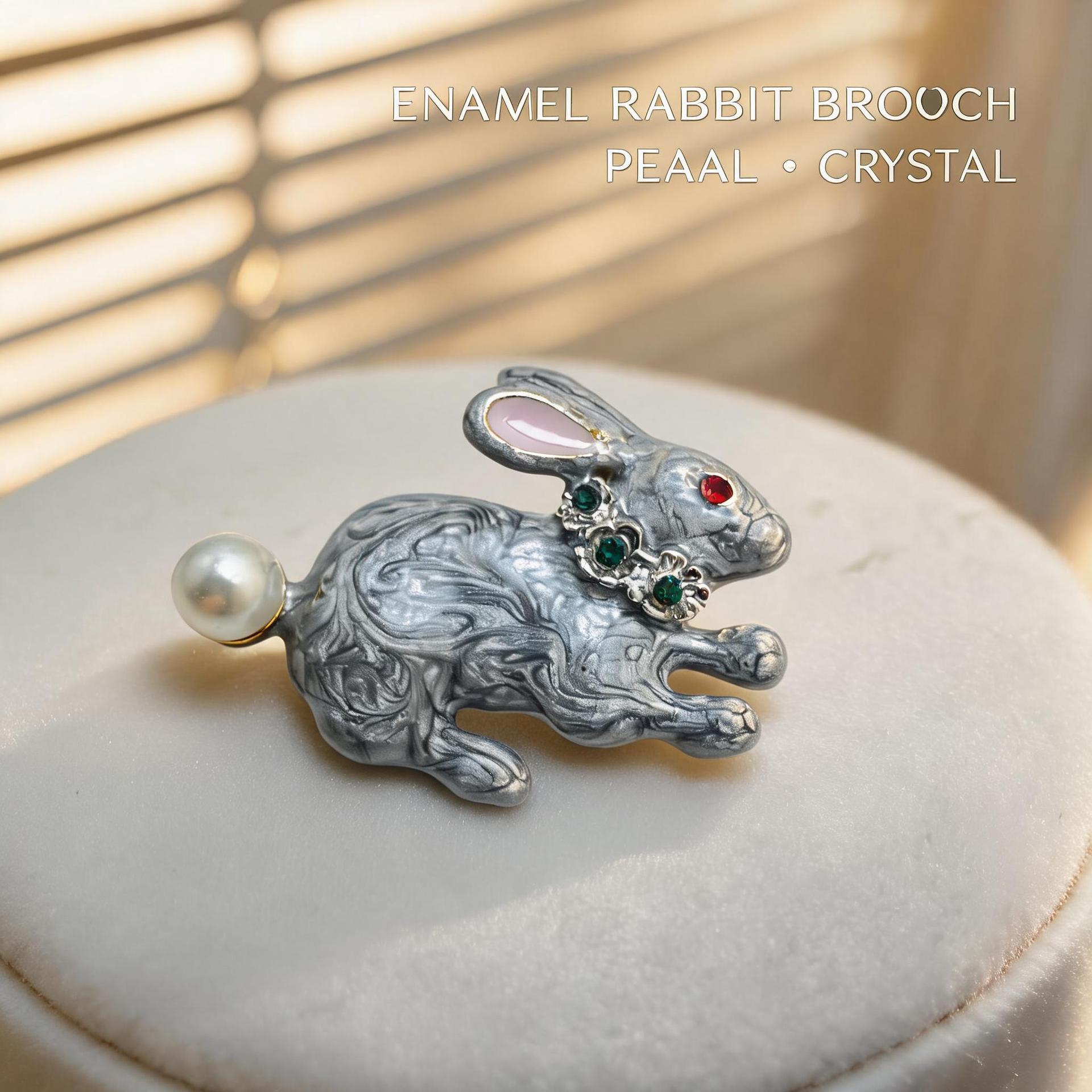 European and American cross-border Easter cute bunny brooch, vintage enamel oil-drip pearl rabbit brooch, manufacturer wholesale