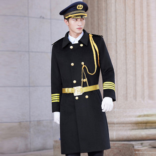 Image hanger woolen coat winter warm cold-proof cotton-padded black property security work clothes coat long