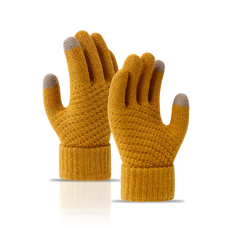 Gloves winter warm student Korean version of simple men's and women's fleece thickened cycling five fingers can touch screen cold cotton gloves_maomaolike.com