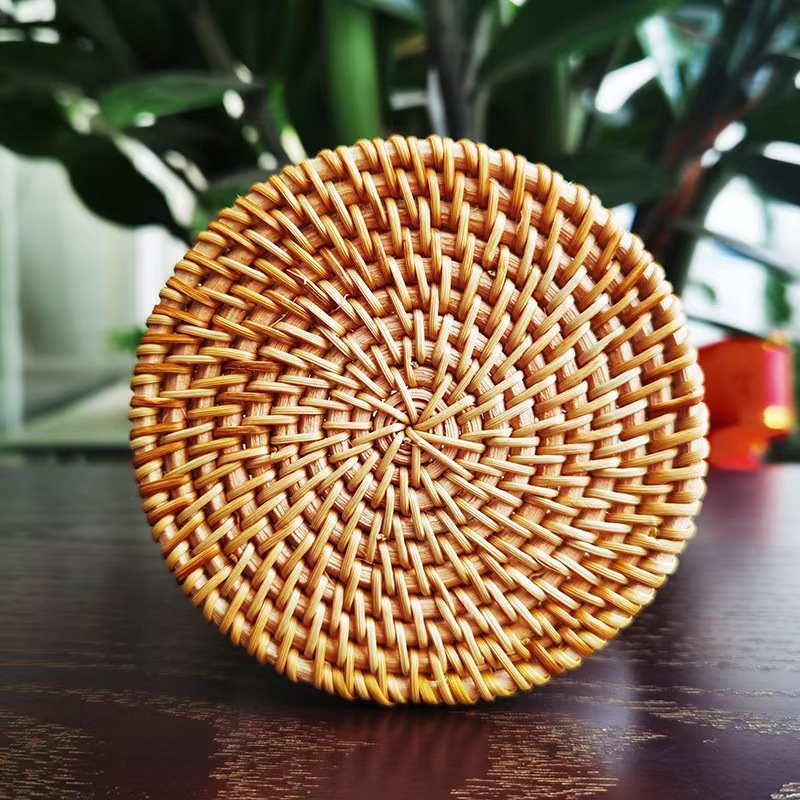 Cojín de taza de té tejido de caña artesanal, almohadilla de té tejida de hierba, almohadilla de taza de té, almohadilla de plato china, almohadilla de aislamiento térmico japonesa