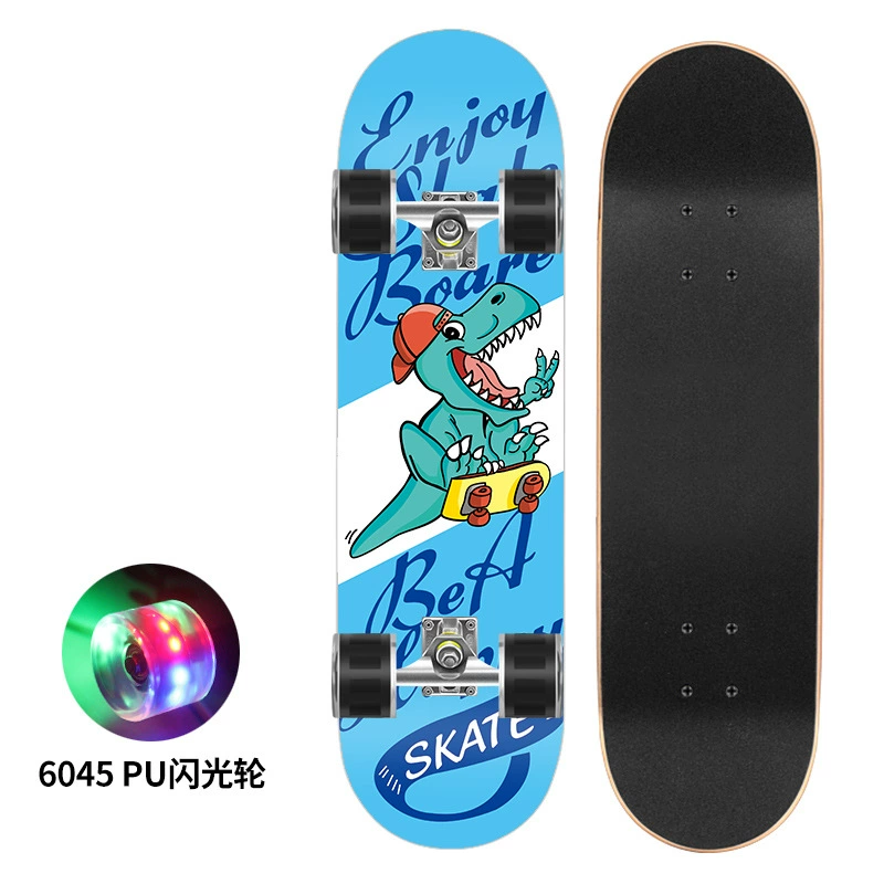 Polyurethane flash skateboard, 80×20 cm, double-kick deck, 6045 PU wheels, 300 lb load