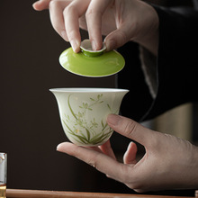 念瑶纯手绘兰花盖碗茶杯泡茶防烫单个高档手工陶瓷功夫泡茶碗茶具