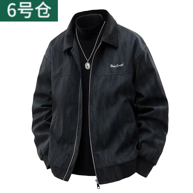 美式复古底特律夹克男春秋款时尚休闲宽松胖子翻领外套|undefined