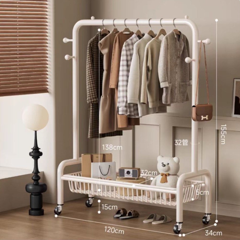 32 원형도어형/단층메쉬바구니/후크4개+바퀴-120 ㎝ -크림 화이트