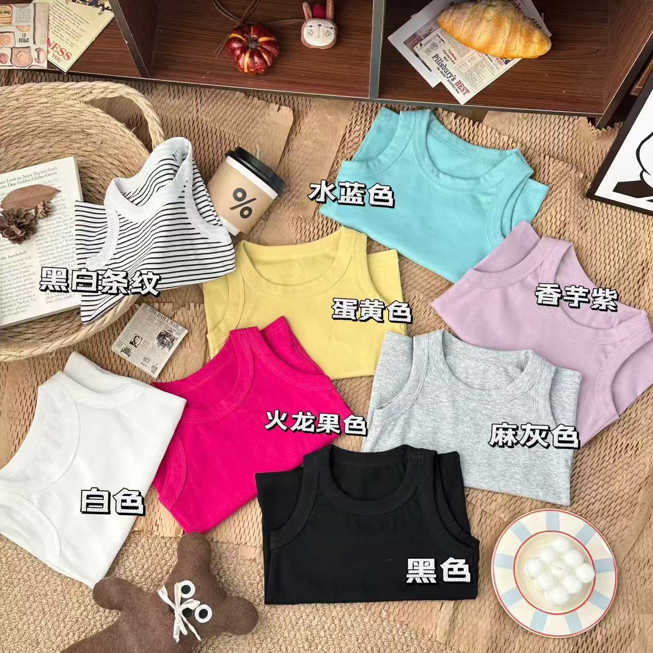 Children's Cotton Summer Threaded Thin Vest for Boys and Girls Baby Sweat-absorbent Breathable Base Shirt All-match Outer Wear Artifact
