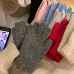 純色ニット手袋女性冬防風自転車保温防寒保護手五指分指学生自転車手袋韓