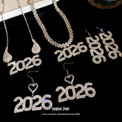 镶钻数字2026吊坠项链欧美简约时尚百搭锁骨链轻奢高级感项饰批发