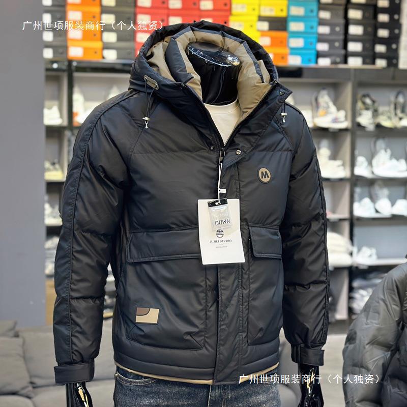 European Station Slim-fit Letter Printed Down Jacket Men's Winter Coat New Black Thickened Casual Hooded Top Waterproof