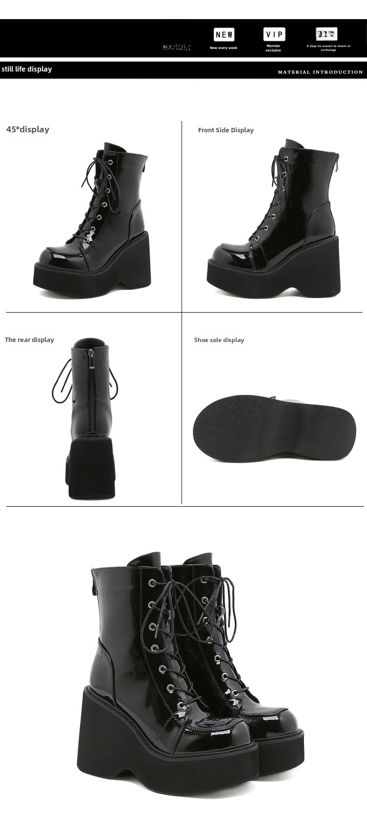 Platform Boots For Women Round Toe Back Zipper Martin Style_voghion.com