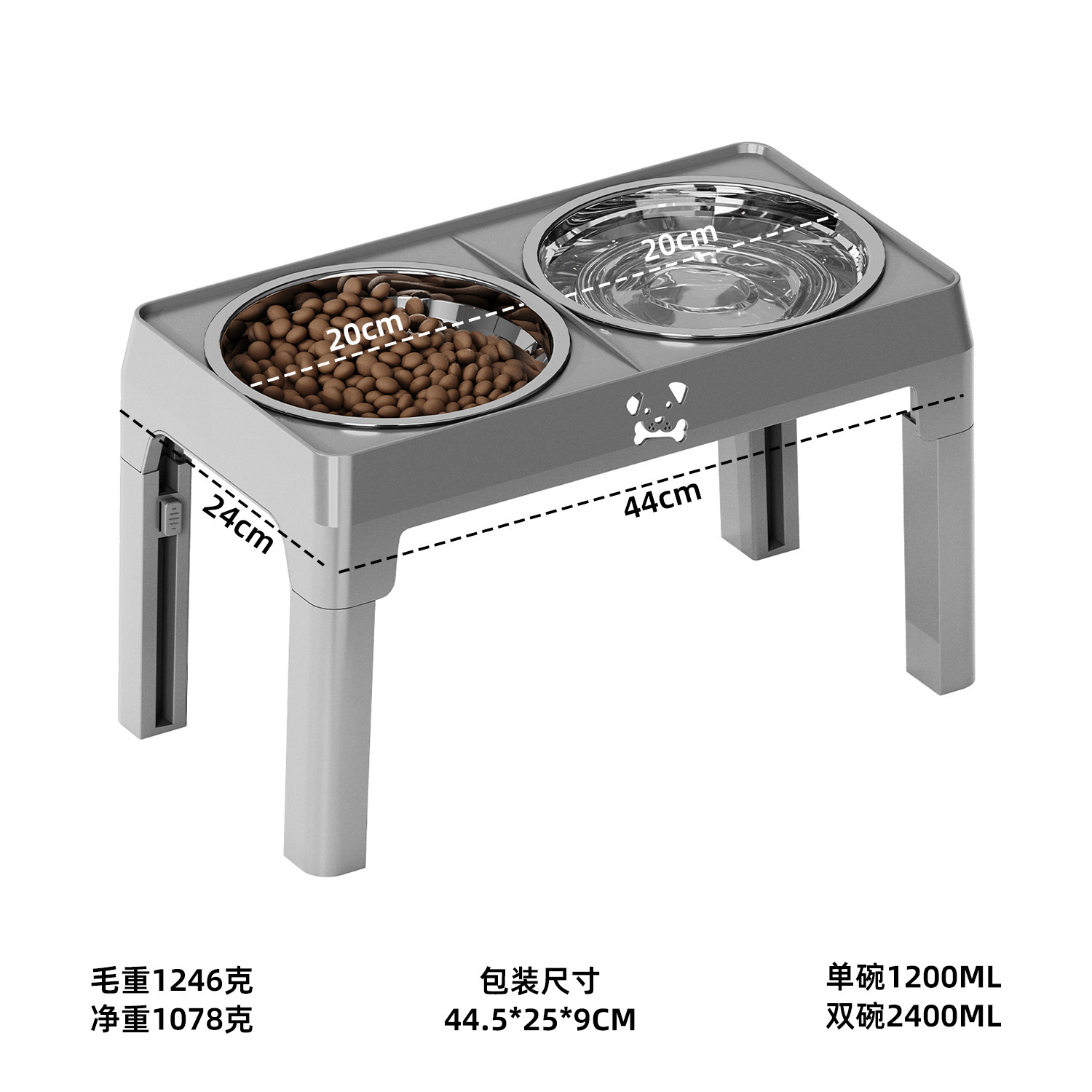 Alimentos de agua para perros plegables elevados doble tazón tazón de acero inoxidable tazón para perros grandes artículos para mascotas al por mayor transfronterizos