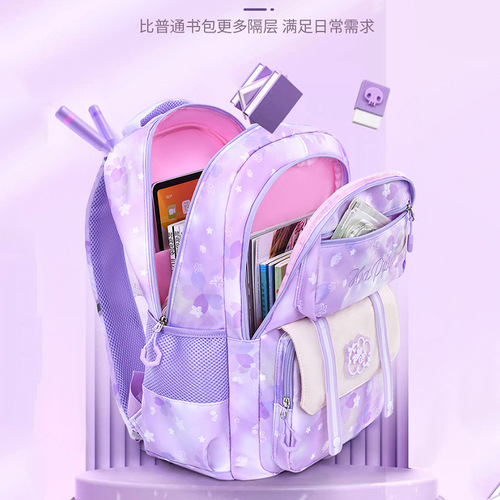 New children's girl school bag, primary school backpack, large capacity, weight reduction, water-resistant, lightweight, cute, supports dropshipping