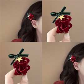圣诞愿望！红绿圣诞树丝绒发夹！刘海夹氛围感边夹碎发夹盘发器女