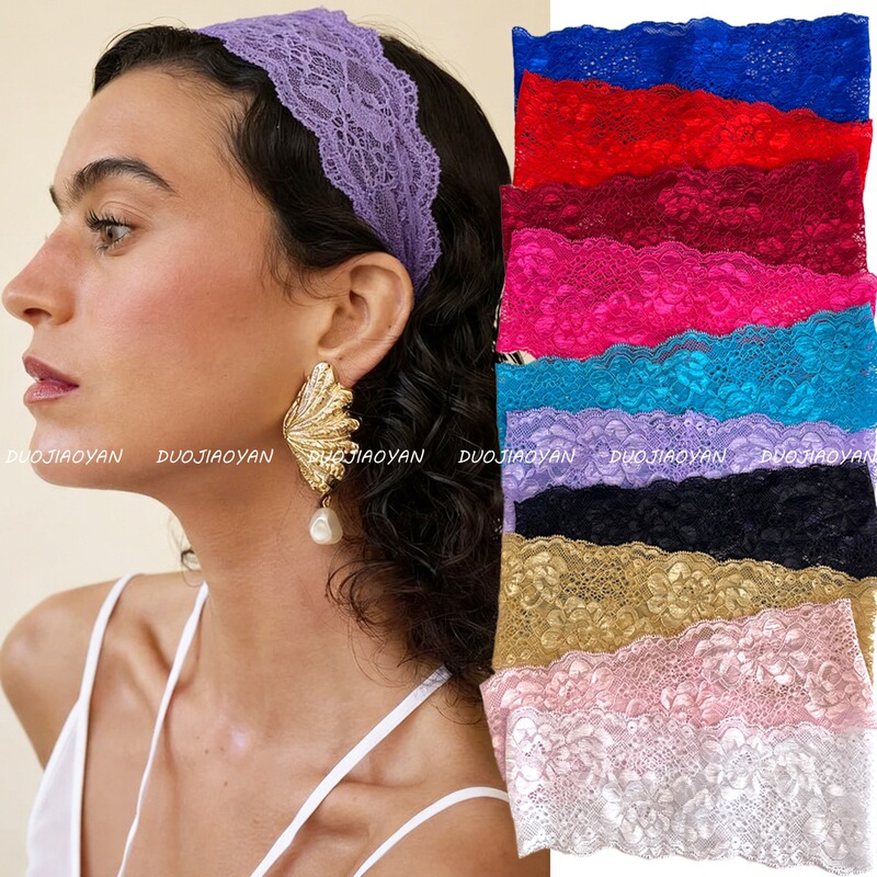 Cross-Border Spring and Summer Solid Color Hollow Lace Headband, High-End French Retro Lace Headscarf, Fashionable Beach Photo Hair Accessory