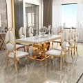 大理石餐桌椅轻奢港式意式时尚别墅后现代设计金色不锈钢岩板餐台