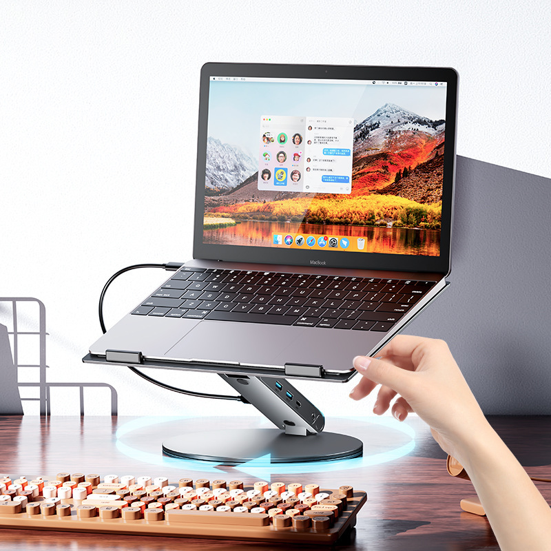 New Aluminum Alloy Laptop Stand 360 ° Rotatable Height-Adjustable Cooling Stand with Multi-Functional Expansion Capabilities