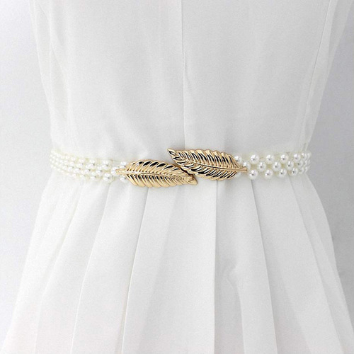 Pearl Korean Version Waist Chain Women's Fashion Dress Decorative Elastic Waistband Small Leaf Elastic Waist Cover Dropshipping