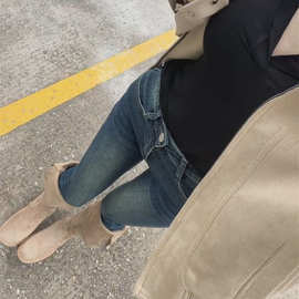 韩版秋冬新款梨形身材复古紧身水洗ins潮显腿细弹力铅笔牛仔长裤