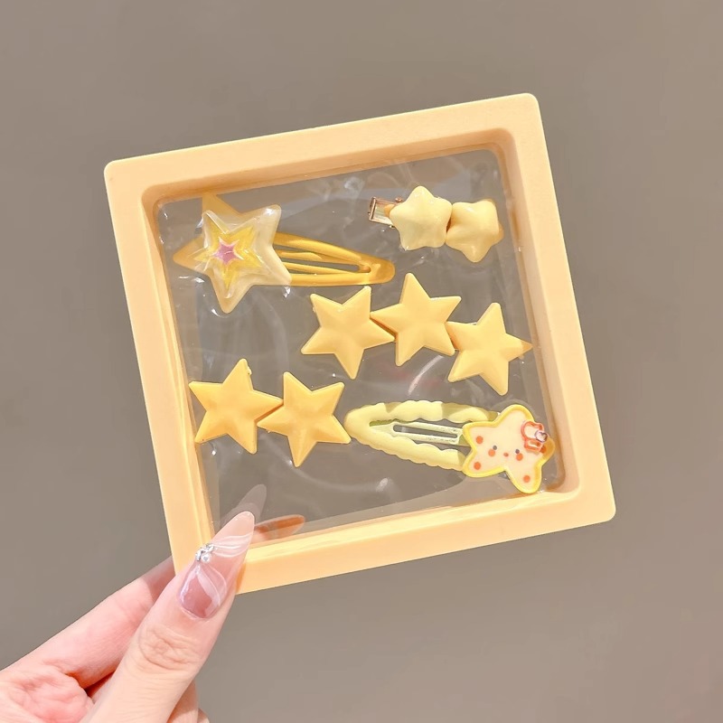 Cartoon series amarillo conjunto de estrellas toque de cabello de alto valor de cara dulce chica viento lateral clip de cabello toque de cabello adornamiento