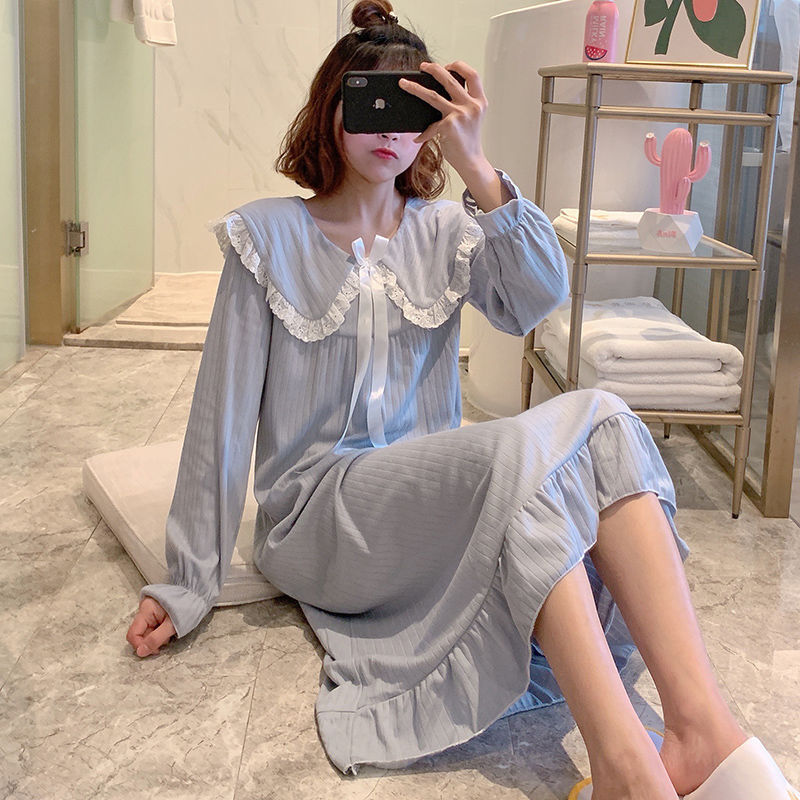 Pijama de mangas largas para mujeres pijamas de viento primavera y otoño para mujeres muñecas de hadas corte cuello princesa ropa de estilo para el hogar para mujeres