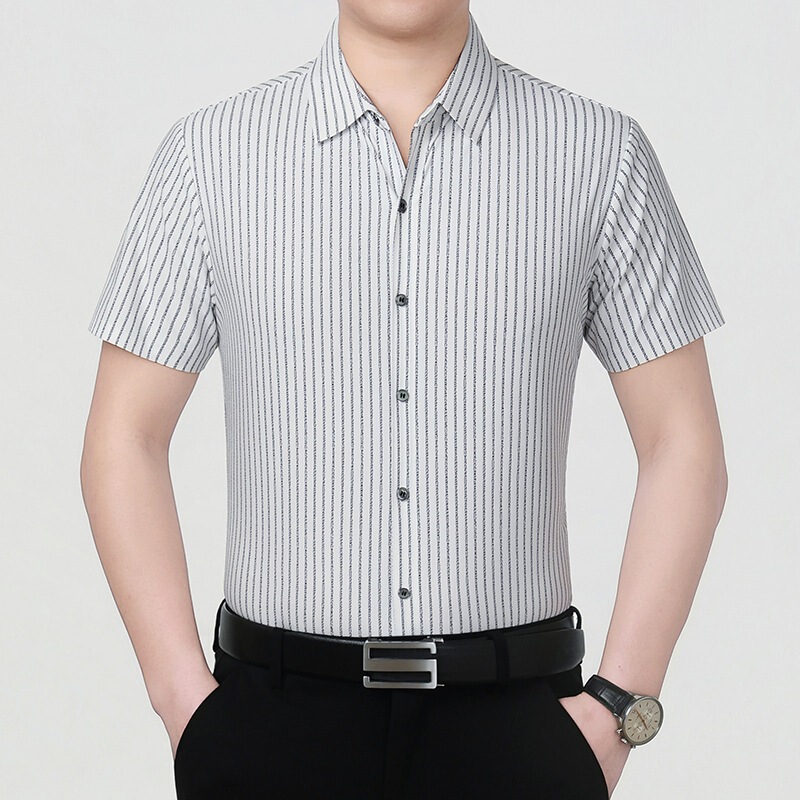 Premium Silk Shirt for Men 2026 New Fashion Striped Middle-Aged Dad's Shirt Non-Iron Casual Men's Shirt Premium Silk Shirt for Men 2026 New Fashion Striped Middle-Aged Dad's Shirt Non-Iron Casual Men's Shirt