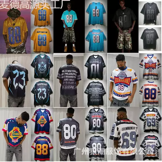 Foreign Trade Cross-Border American Multi-Position Y2K Splicing Rugby Mesh Breathable Quick-Drying Men's and Women's T-Shirts Men's and Women's V-Neck Sports