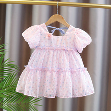 2023夏季新款女童連衣裙 寶寶洋氣兒童公主裙夏 薄款一朵小花裙子