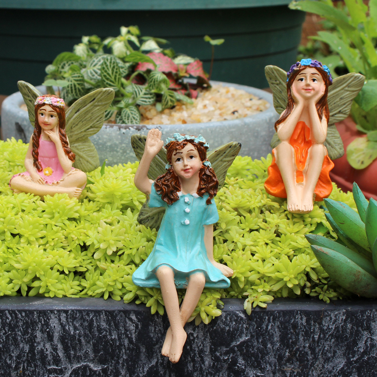  Garden Courtyard Fairy Resin Miniature Landscape Flower Arrangement Balcony Bonsai Elf Plug-In Decoration 
