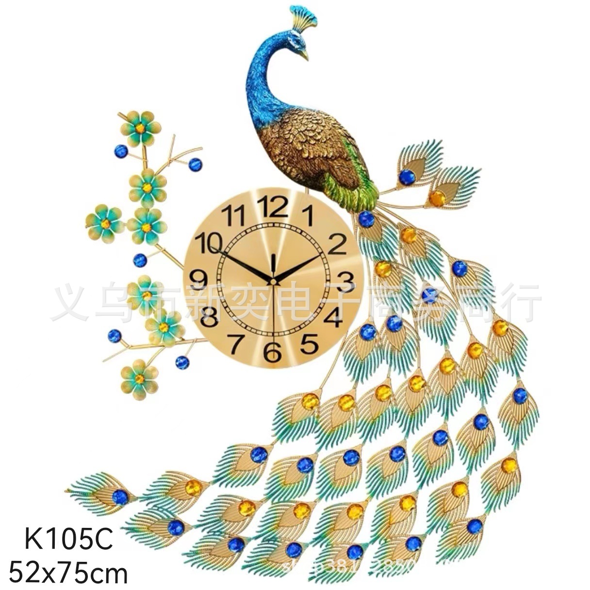 Peacock wall clock decorative iron wall clock foreign trade wholesale cross-border e-commerce Amazon AliExpress factory direct mute