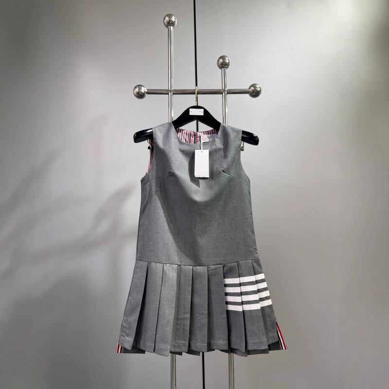 Original Tb Four-Stripe Sleeveless Dress 2026 New Model College Style Age-Reducing Patchwork Pleated A-Line Skirt for Women