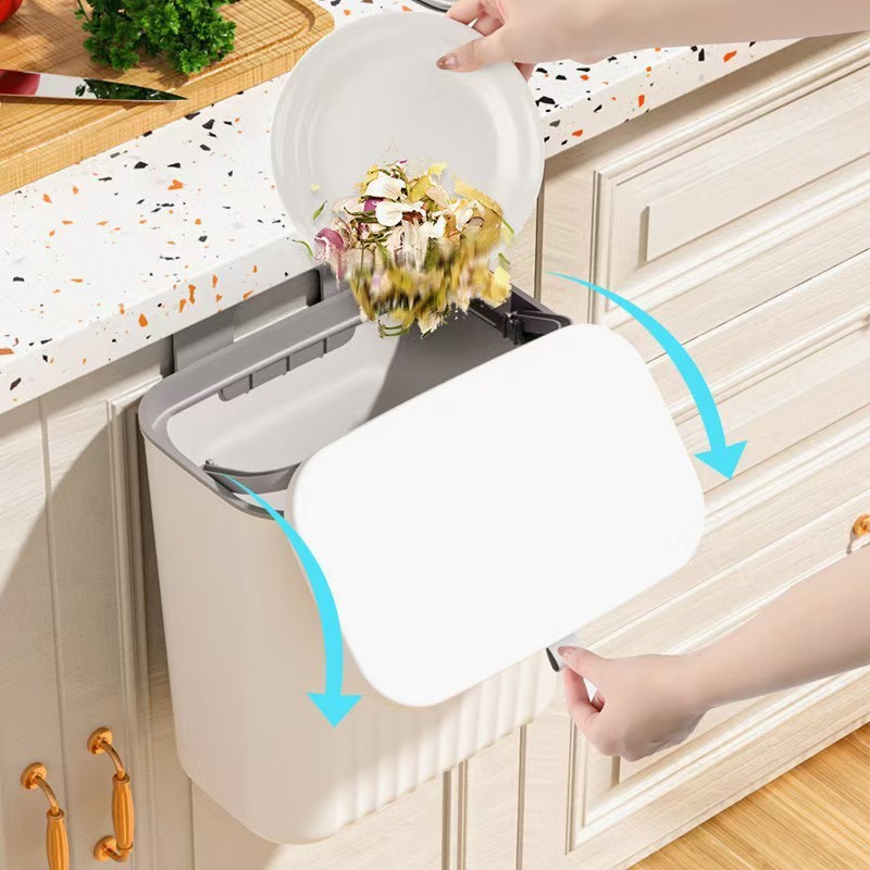 蓋付き壁掛けゴミ箱、バスルーム、リビングルーム、ペーパーバスケット、キッチン廃棄物吊り下げ収納バケツ、隙間ゴミ箱、キッチン、寝室|undefined
