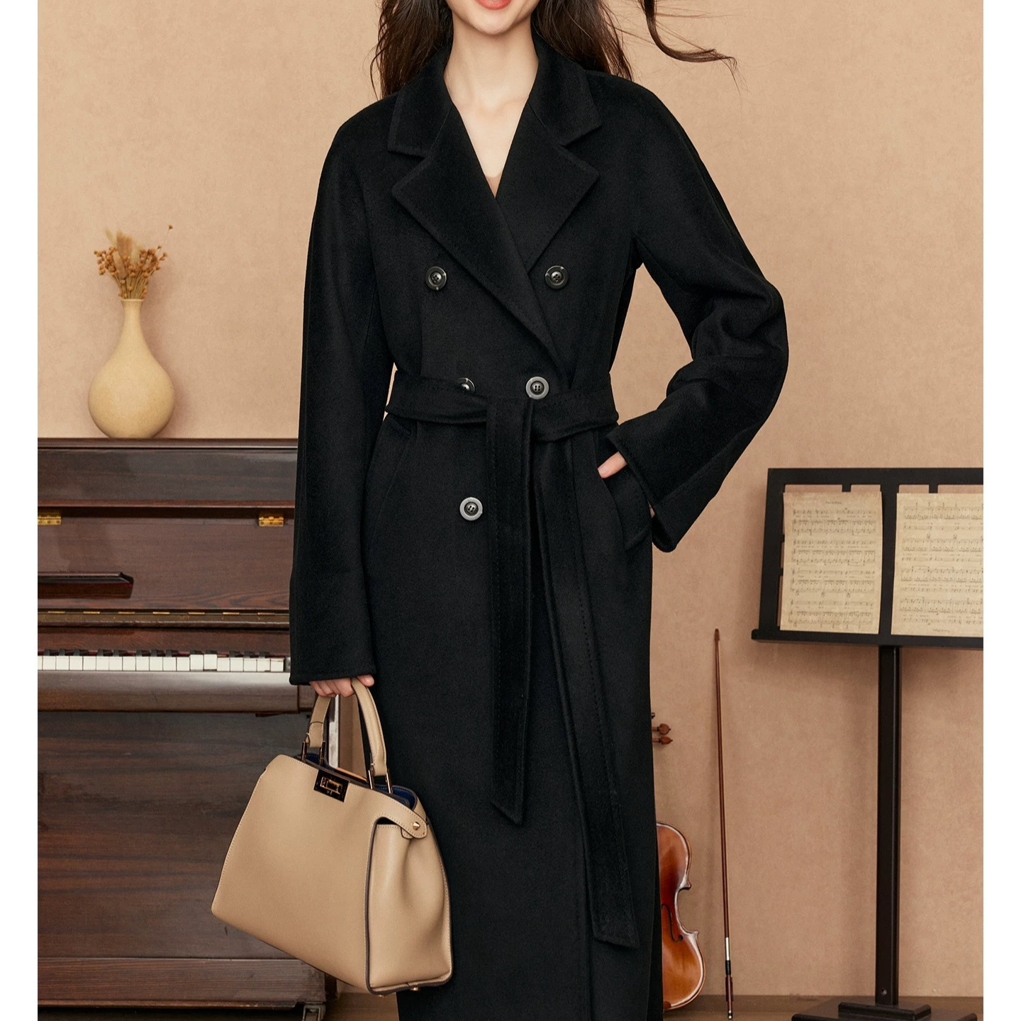 [Premium Little Cashmere] Classic Cocoon Type 101801 Double-Breasted Pure Cashmere Lapel Double-Sided Wool Coat Winter