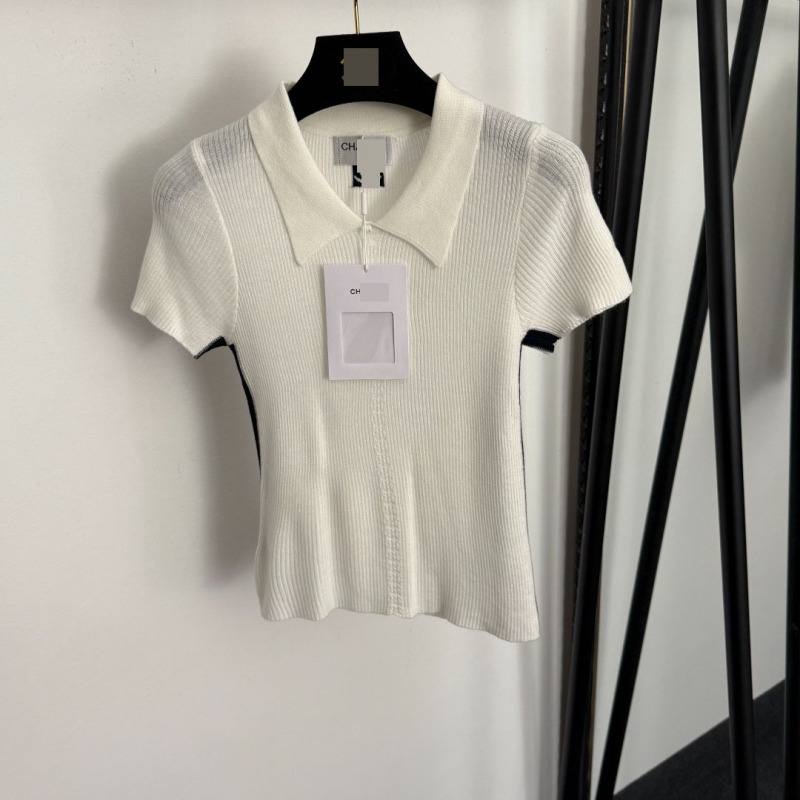 Nanyou High-End Export Black Slim-Fit Dopamine Hot-Selling Side Color-Blocked Slim-Fit Lapel Short-Sleeve Knit Top Nanyou High-End Export Black Slim-Fit Dopamine Hot-Selling Side Color-Blocked Slim-Fit Lapel Short-Sleeve Knit Top