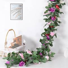 仿真玫瑰花藤假花藤條空調管道遮擋客廳吊頂裝飾塑料藤蔓纏繞批發